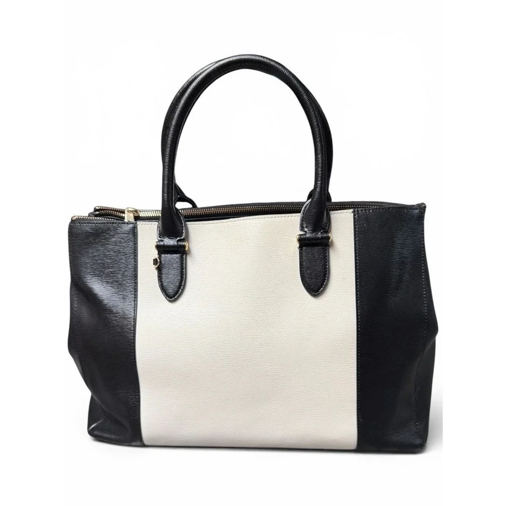 Lauren Ralph Lauren Tote Bag Black Cream Colorblock Leather Work Bag Dustbag